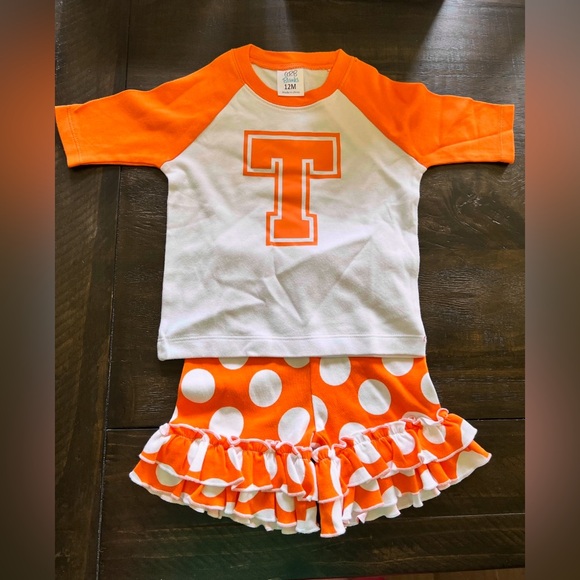UT Vols Girls 12 To 24 Months Tennessee Volunteers Ruffled Pants & Top Orange - Picture 1 of 5
